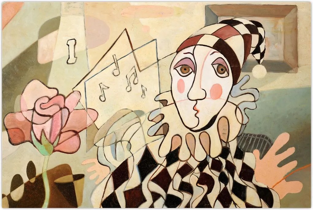 Tablou - Cubismul - arlechin și trandafir (90x60 cm)