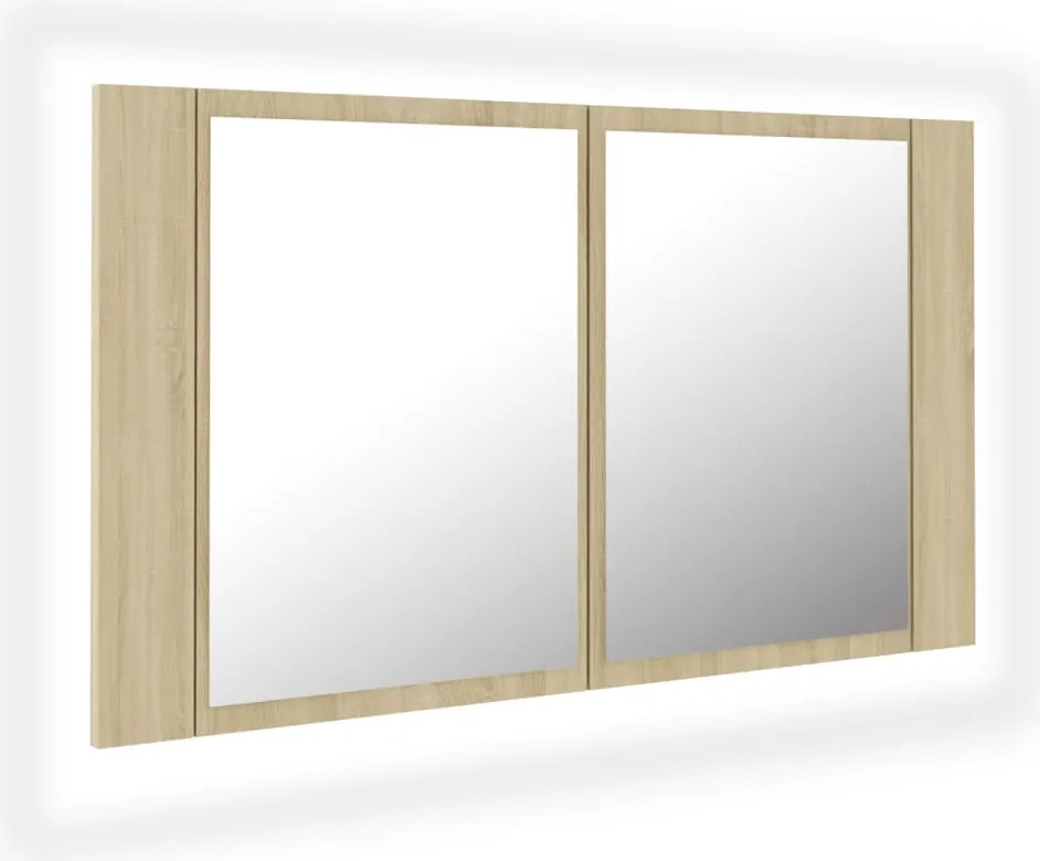 vidaXL Dulap de baie cu oglindă și LED, stejar Sonoma, 80x12x45 acril