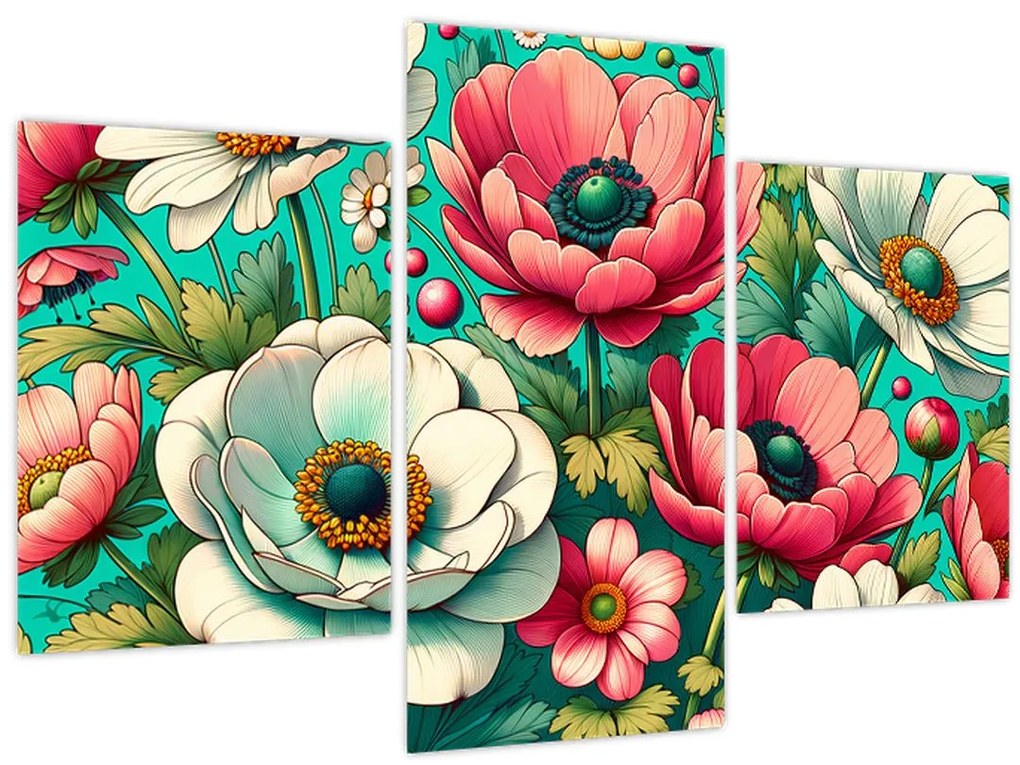 Tablou - Flori pe fundal albastru (90x60 cm)