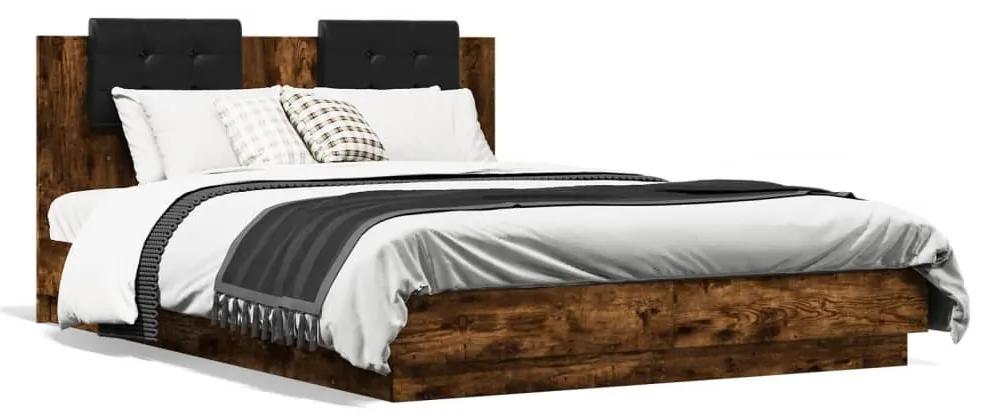 3209930 vidaXL Cadru de pat cu tăblie stejar fumuriu 120x200 cm lemn prelucrat