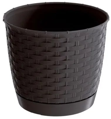 Ghiveci decorativ de flori, rotund, imitatie ratan, maro, 1.2 L, 14.5x12.7 cm, Ratolla Round