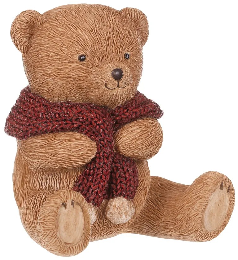 Decorațiune Ursuleț cu eșarfă roșie, poliresină, 10 cm