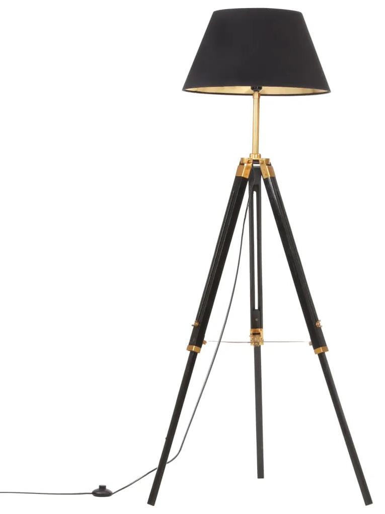 Lampa de podea trepied, negru si auriu, 141 cm, lemn masiv tec 1, Negru si auriu, 1