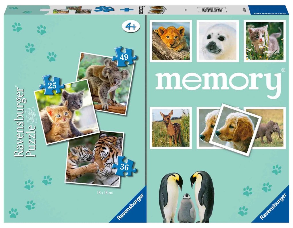 PUZZLE + JOC MEMORY ANIMALE, 25/36/49 PIESE - RAVENSBURGER (RVSPC20984)