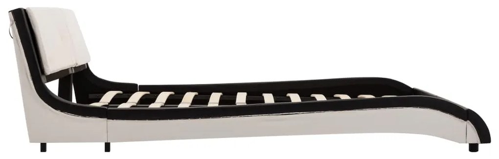 Cadru de pat cu LED, negru  alb, 160 x 200 cm, piele ecologica Alb si negru, 160 x 200 cm