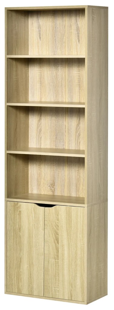 HOMCOM Bibliotecă Dulap de cărți cu 4 compartimente deschise și 2 uși pentru sufragerie și birou 59x29x180 cm Lemn natural | Aosom Romania
