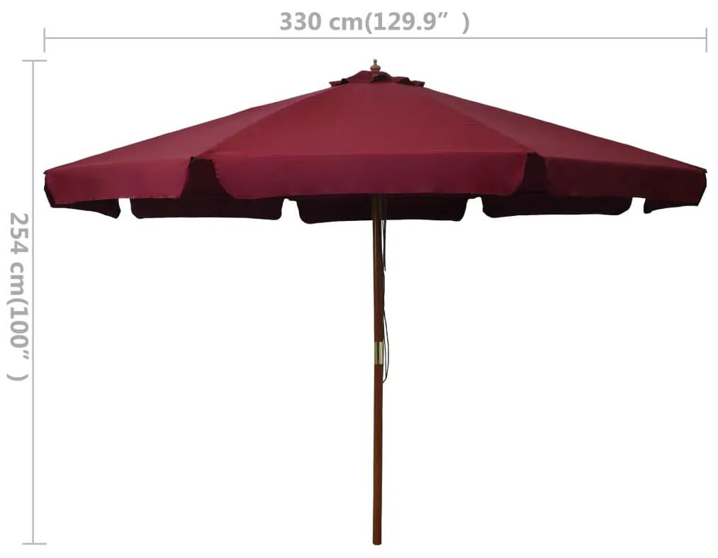 Umbrela de soare de exterior, stalp lemn, rosu burgund, 330 cm Burgundy