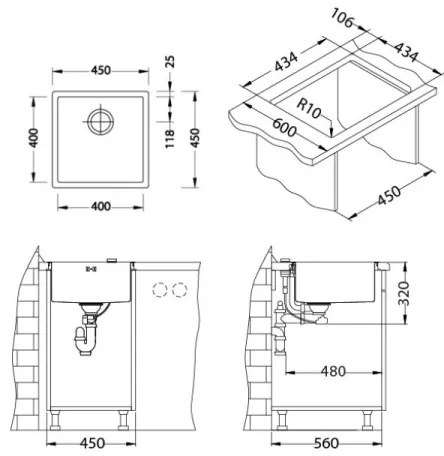 Chiuvetă de bucătărie ALVEUS 1103381 QUADRIX 45x45 cm bronz