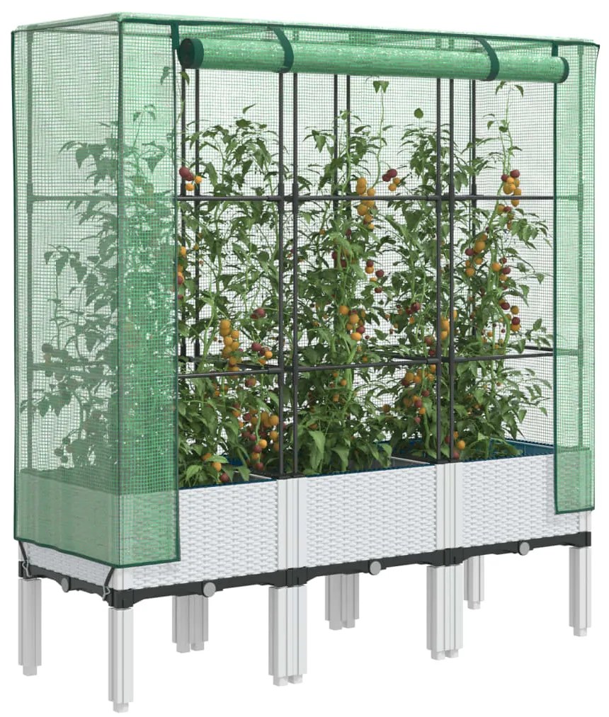vidaXL Strat înălțat cu husă de seră, aspect ratan, 120x40x140 cm