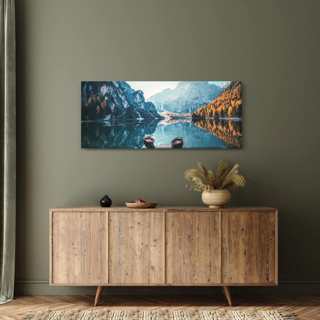Tablou - Bărci pe Lacul Braies (120x50 cm)