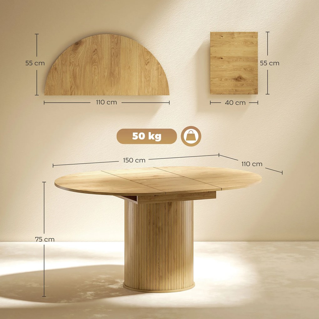 HOMCOM Masă Extensibilă Rotundă pentru 6-8 Persoane, culoare Lemn | Aosom Romania