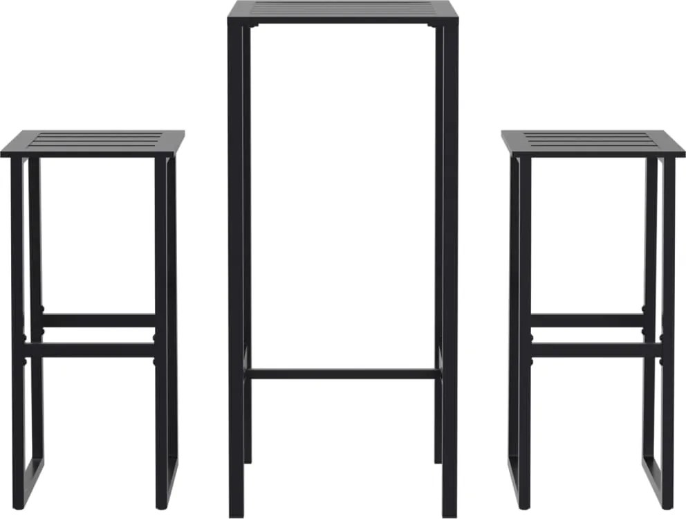 vidaXL Set bar de grădină 3 piese, negru, oțel vopsit electrostatic