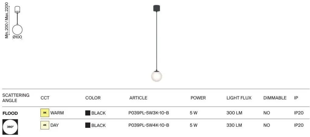 Pendul LED design tehnic Luna negru, 4000K