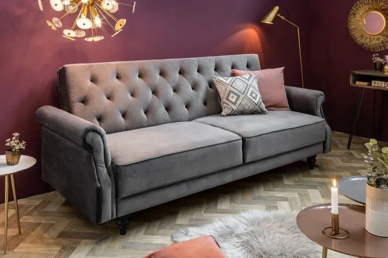 Canapea extensibila design Chesterfield, Maison Belle Affaire 220cm, gri