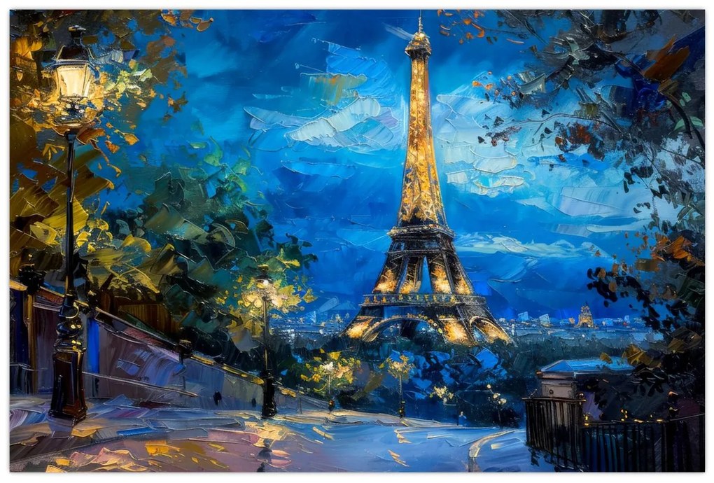 Tablou - Pictură în ulei a Turnului Eiffel (90x60 cm)