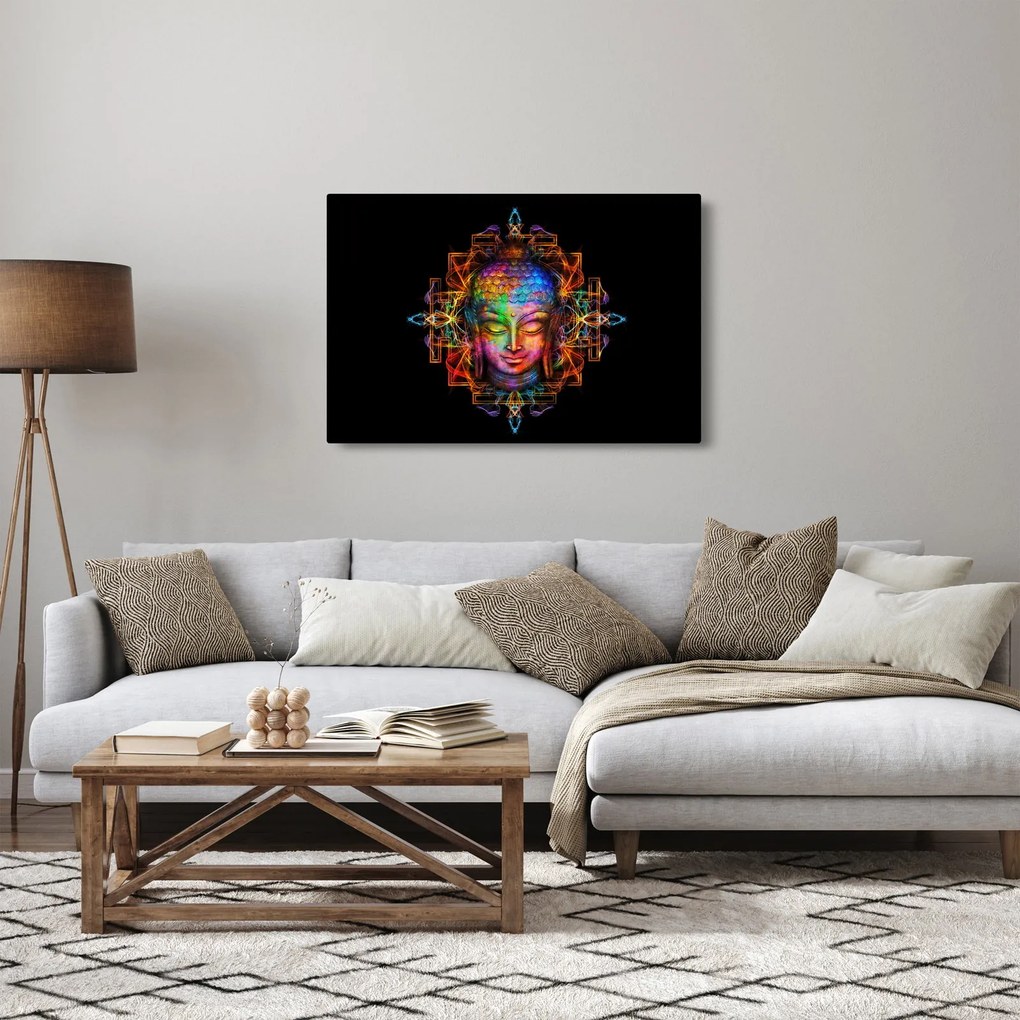Tablou - Bustul lui Buddha în culori neon (90x60 cm)