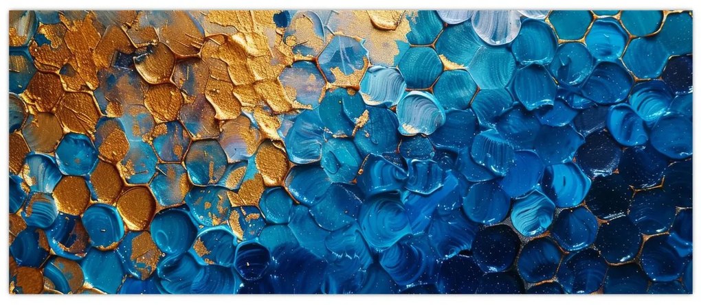 Tablou - Pictura albastru-auriu (120x50 cm)