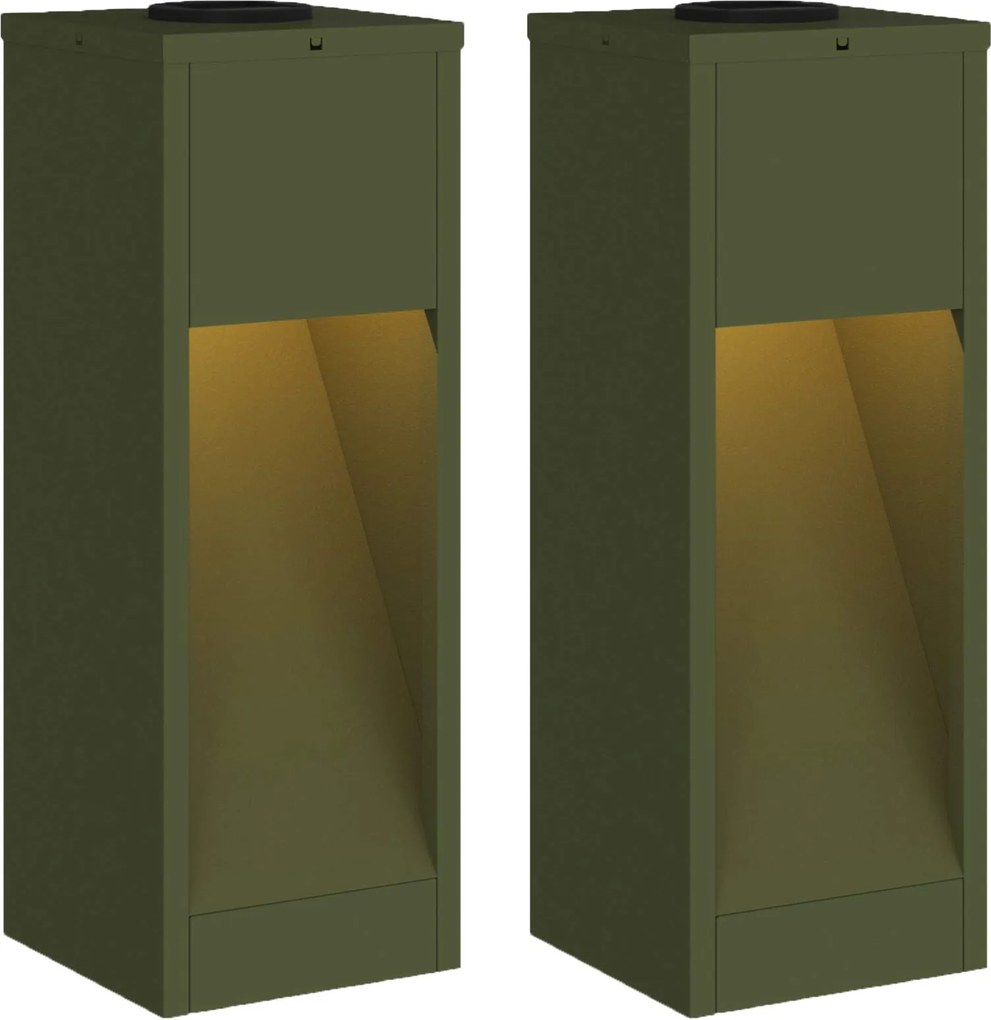 vidaXL Lampa de parcurs LED solar 2 pcs Verde măsliniu