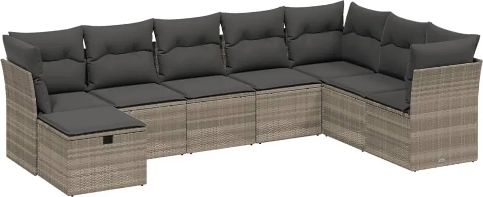 vidaXL Set mobilier de grădină cu perne, 8 piese gri deschis poliratan