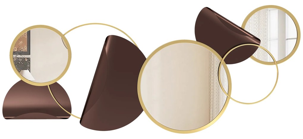 HOMCOM Oglindă Modernă Rotundă de Perete cu Decorațiune 101x41.5 cm, Auriu | Aosom Romania