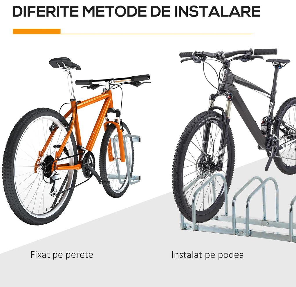 HOMCOM Suport Parcare pentru 5 Biciclete, Oțel Rezistent, Ideal pentru Exterior, Argintiu | Aosom Romania