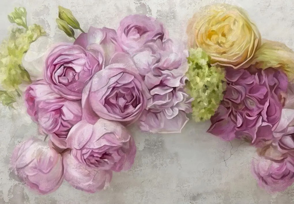 Fototapet - Flori pe perete, culori pastelate (147x102 cm)