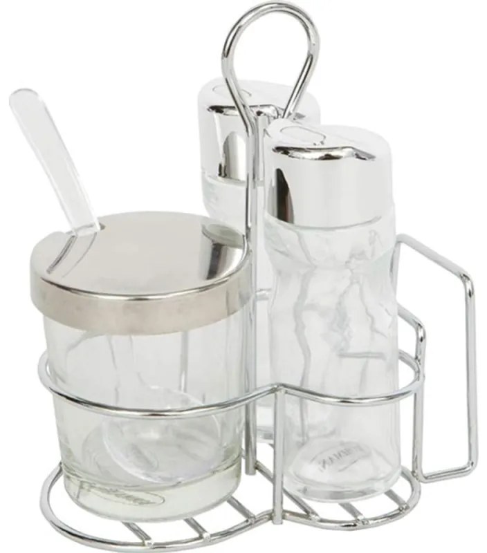 Set recipiente sare, piper si zahar Bohmann BH 7804, Suport servetele, Sticla, Suport, Inox