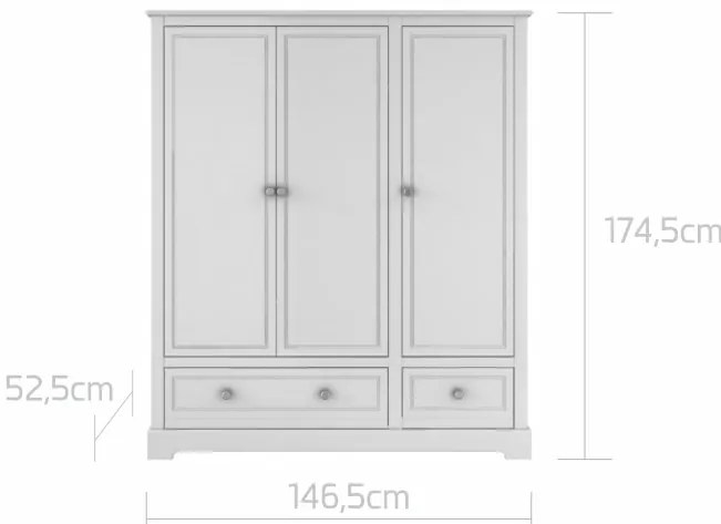 Dulap Marylou alb cu 3 sertare H174,5 cm