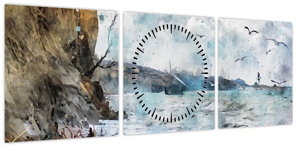 Tablou - Recif, acuarelă (cu ceas) (90x30 cm)
