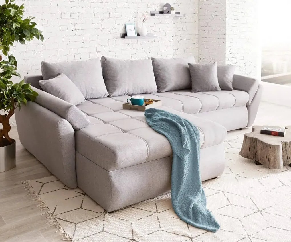 Colțar extensibil dumonde cu ladă de depozitare si sezut confortabil din spuma high-density, Loana Enjoy Grey 270x185 cm