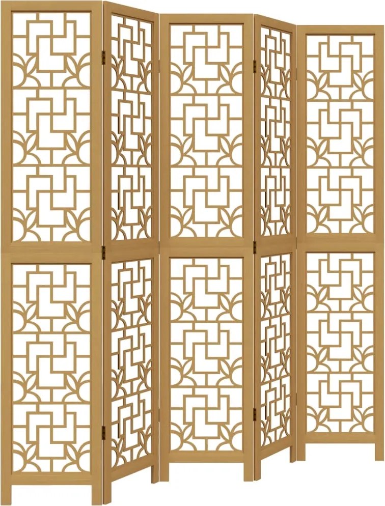 vidaXL Paravan de cameră cu 5 panouri, maro, lemn masiv paulownia