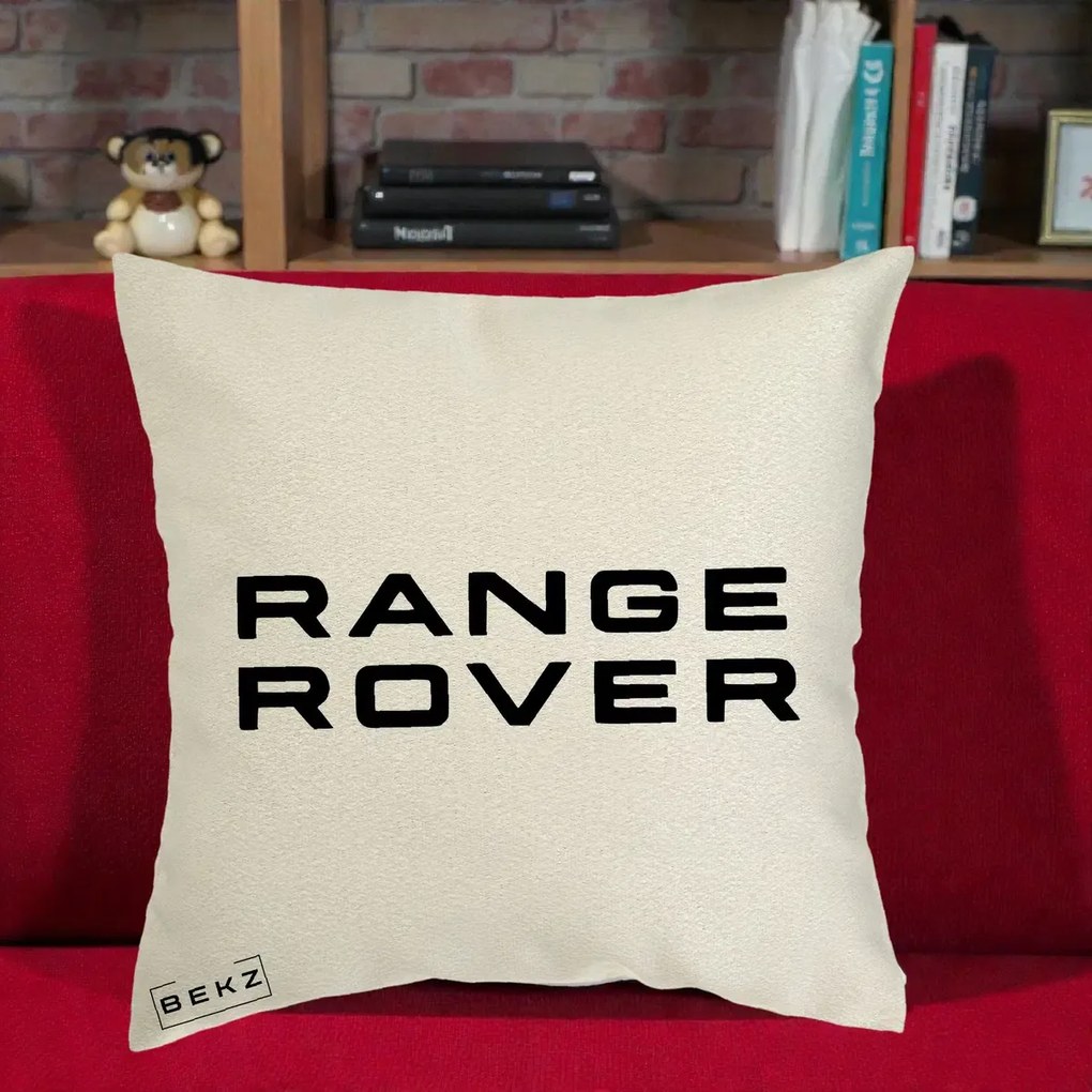 Perna Personalizata cu emblema Range Rover, 40x40 cm, Ecru, Husa Detasabila, Perna Inclusa, BEKZ®