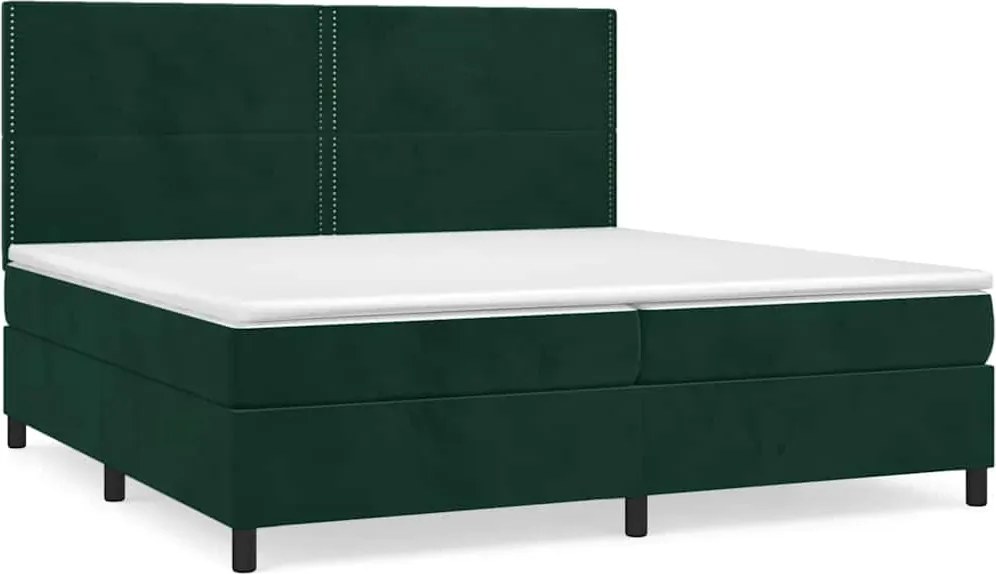 vidaXL Pat box spring cu saltea, verde închis, 200x200 cm, catifea
