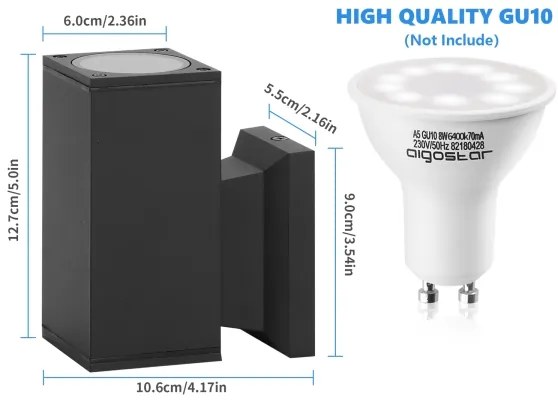 Aplică de exterior Aigostar 1xGU10/230V negru IP65 dreptunghiular