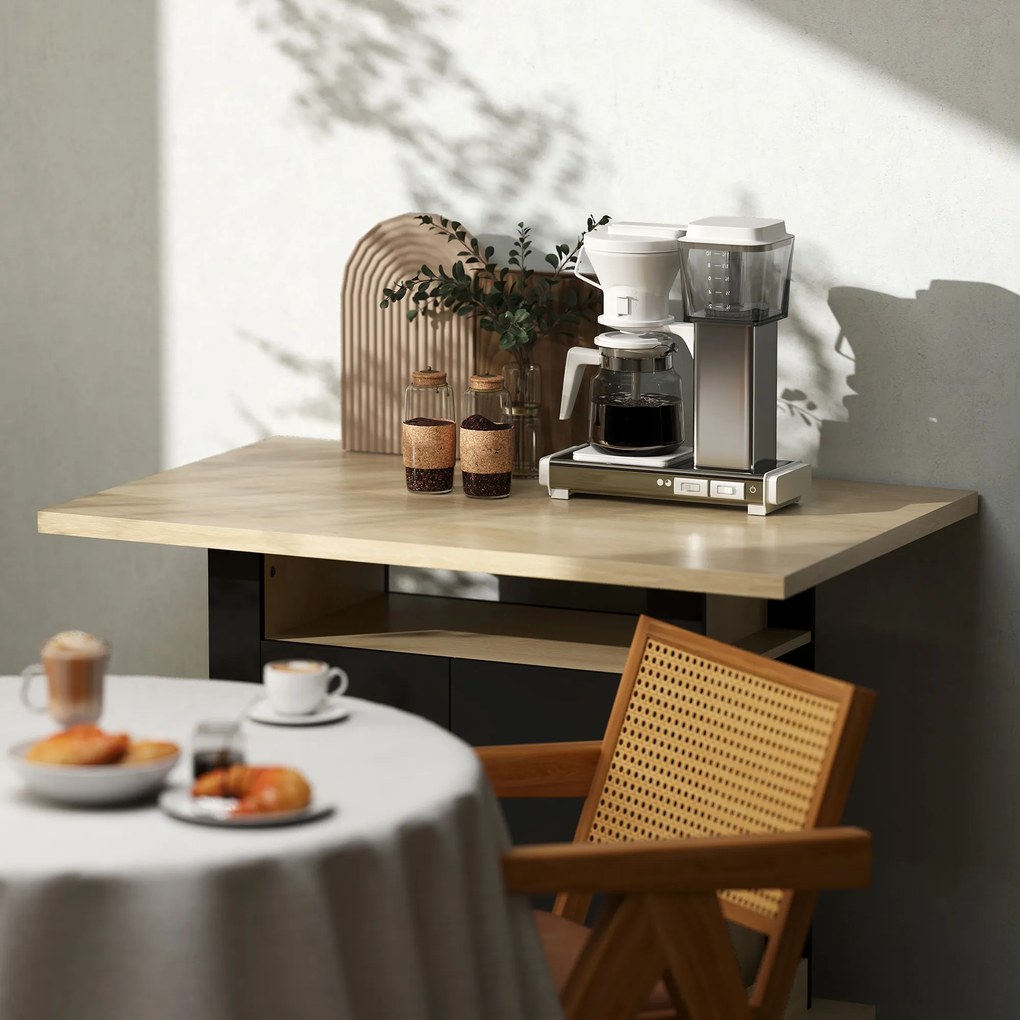 HOMCOM Masă de dining insulă centrală pentru bucătărie cu blat mare 4-6 persoane dulap cu 4 uși 110 x 70 x 75,5 cm negru | Aosom Romania