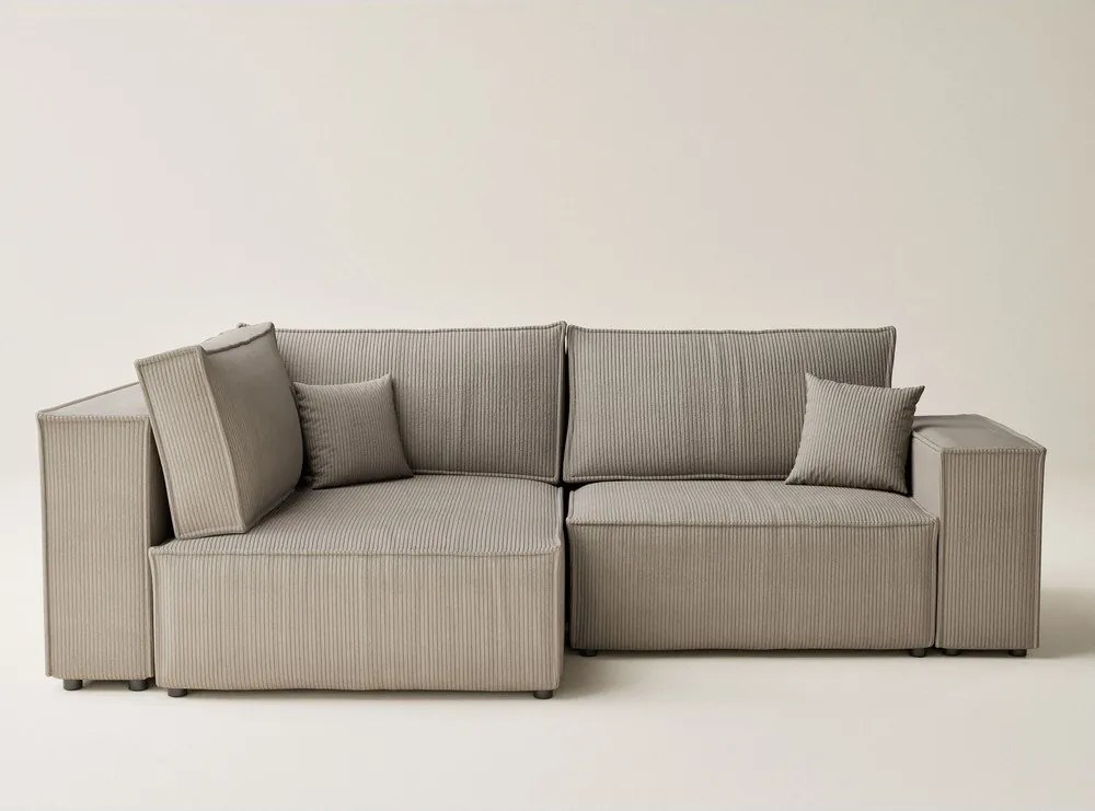 Colțar bej extensibil/cu spațiu de depozitare cu tapițerie din catifea reiată (cu colț pe partea stângă/în formă de ”L”) Tonga – Maison de Rêve