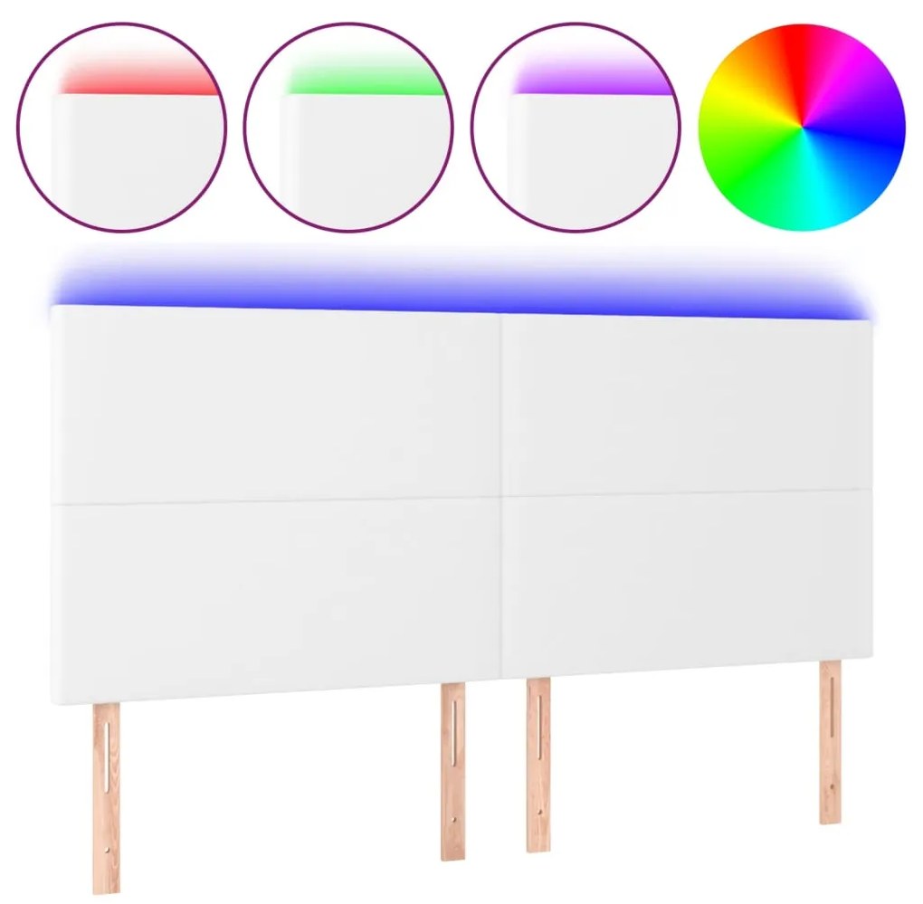 Tablie de pat cu LED, alb, 180x5x118 128 cm, piele ecologica 1, Alb, 180 x 5 x 118 128 cm
