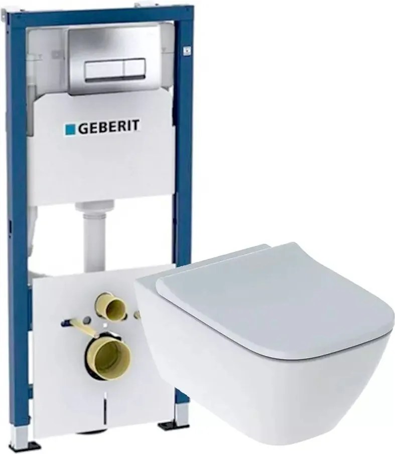 Pachet rezervor wc incastrat Geberit Duofix si vas wc suspendat si capac slim soft close Geberit Smyle Square