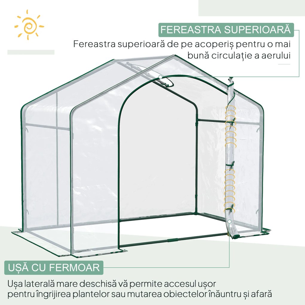 Outsunny Sera Cabina Portabila 6' x 3' x 6', Folie PE, Sera de Gradina cu Cadru de Otel, Usa cu Fermoar, Aerisire Superioara, pentru Flori, Legume, Puieti, Plante Tropicale, Verde | Aosom Romania