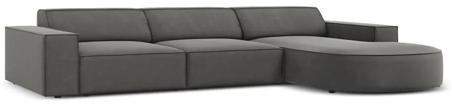 Colțar gri cu tapițerie din catifea (cu șezlong pe partea dreaptă) Jodie - Micadoni Home