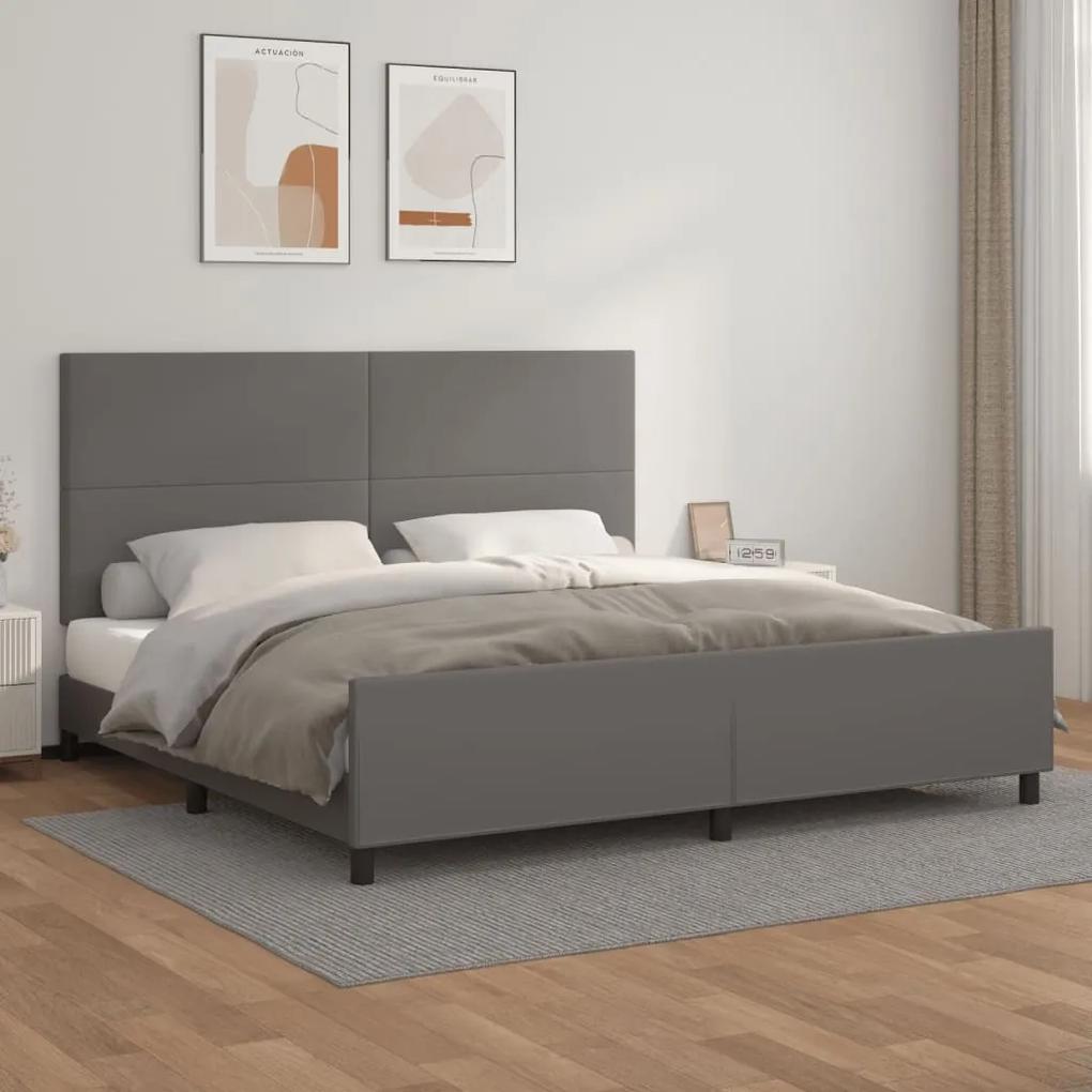 3125473 vidaXL Cadru de pat cu tăblie, gri, 200x200 cm, piele ecologică