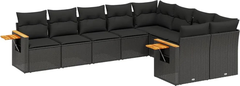 vidaXL Set mobilier de grădină cu perne, 9 piese, negru, poliratan