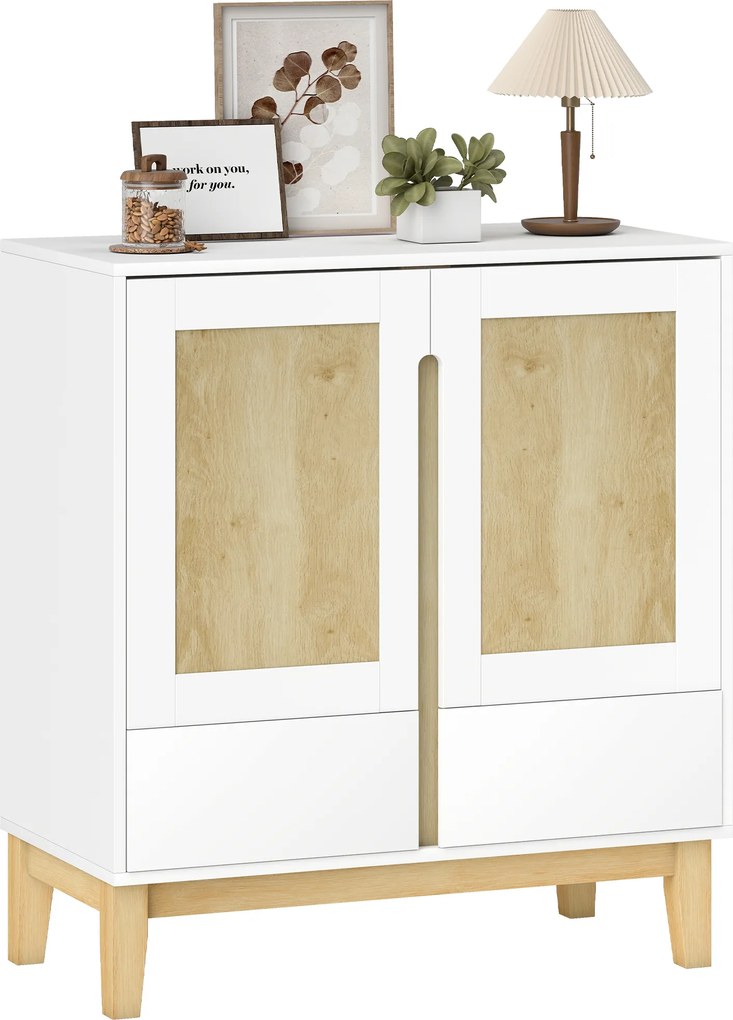 HOMCOM Bufet, mobilier de depozitare cu 2 uși, 2 sertare și raft reglabil, 80 x 40 x 86 cm, alb și stejar | Aosom Romania