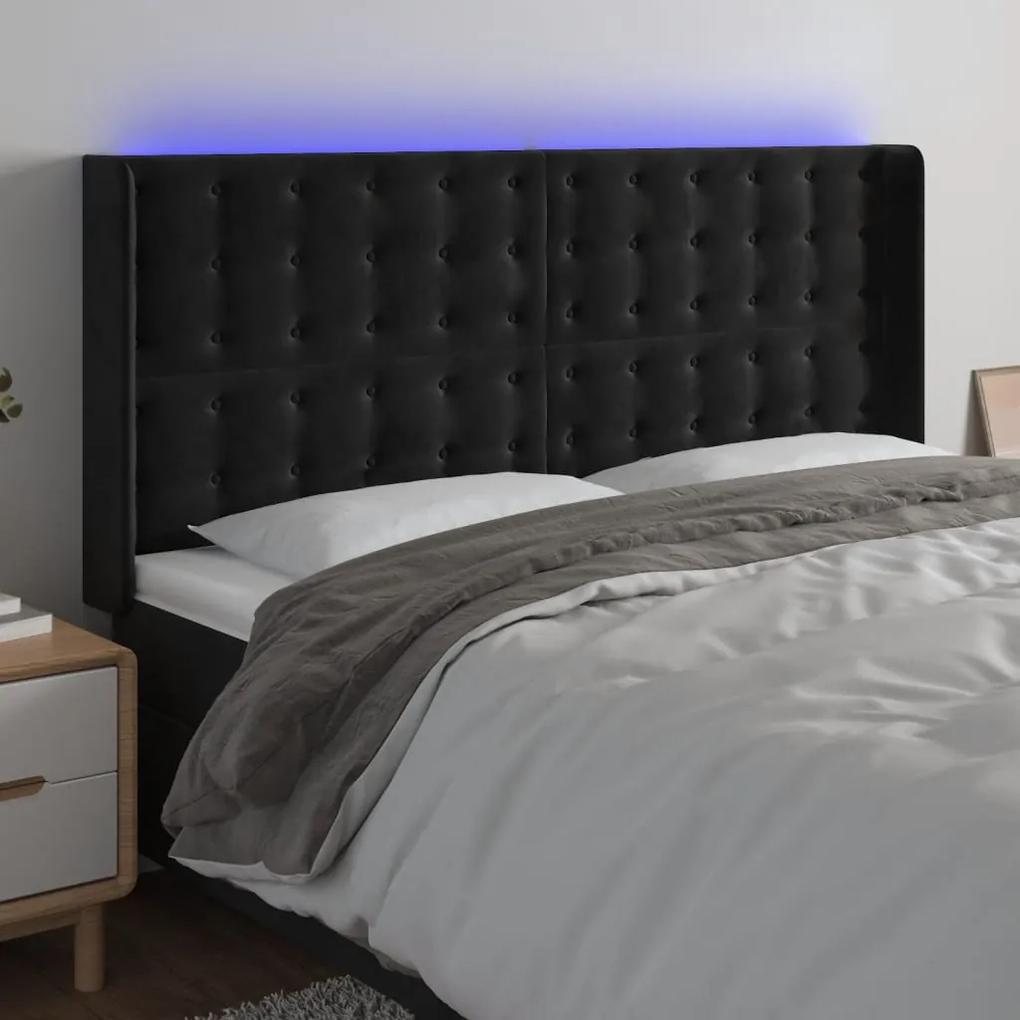 3124550 vidaXL Tăblie de pat cu LED, negru, 203x16x118/128 cm, catifea