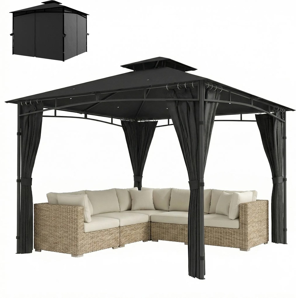 Outsunny Tonnelă de Grădină Exterior Cadru de Acoperiș Retractabil și Acoperiș Dublu UV50+Impermeabil 3x3m Gri Antracit | Aosom Romania