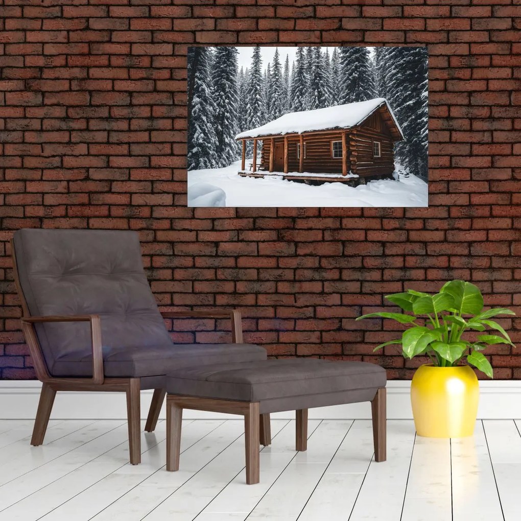 Tablou - Cabană acoperită de zăpadă (90x60 cm)
