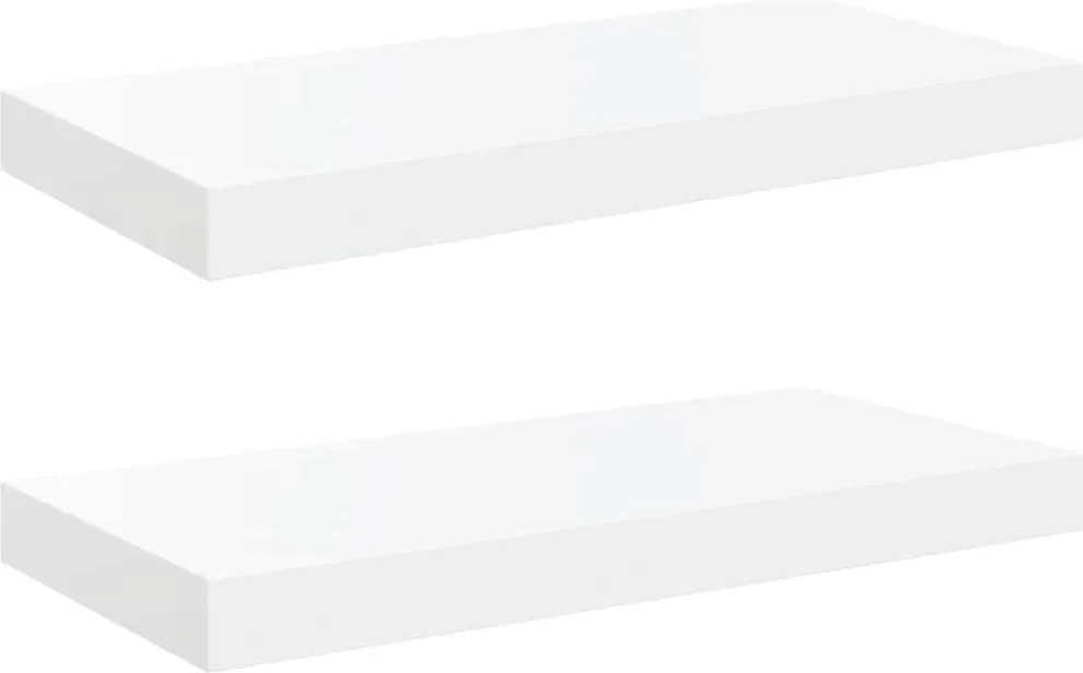 vidaXL Rafturi de perete, 2 buc., alb extralucios, 50x23x3,8 cm, MDF