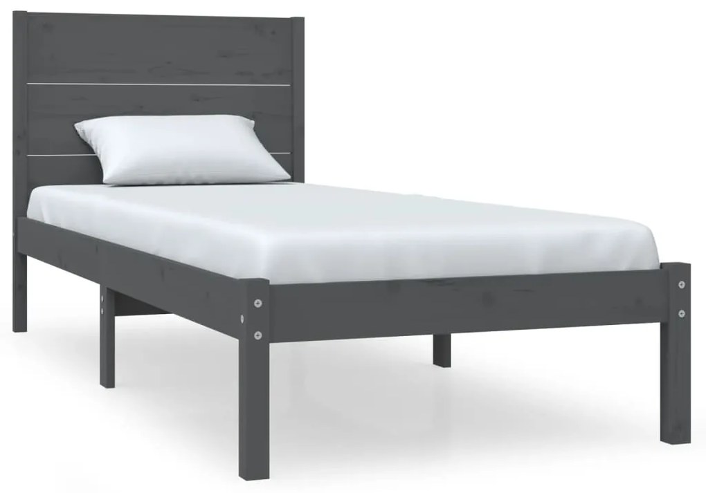 3104120 vidaXL Cadru de pat single, gri, 90x190 cm, lemn masiv