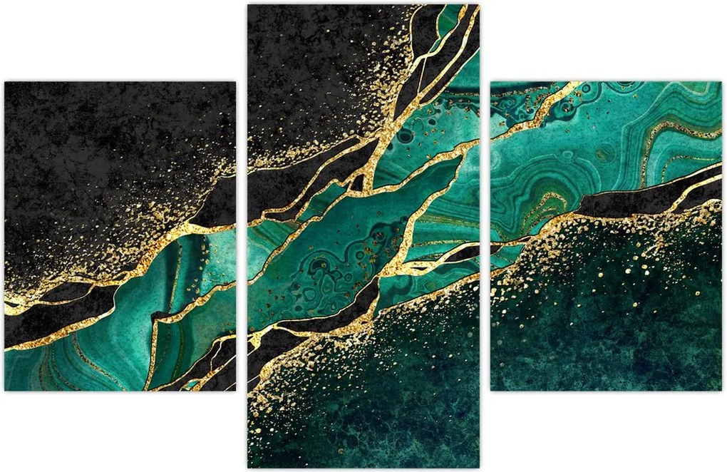 Tablou - Marmorat, petrol-auriu (90x60 cm)