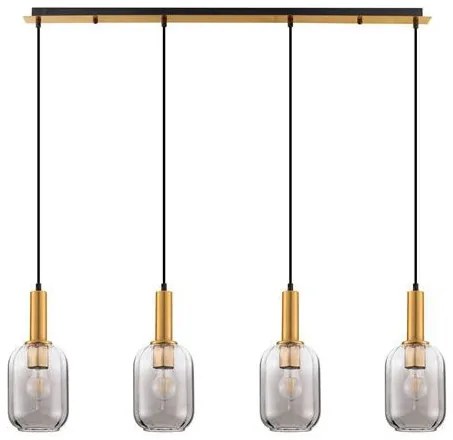 Lustra cu 4 pendule, Metal, Auriu, Sticla, Fumurie, MAHO